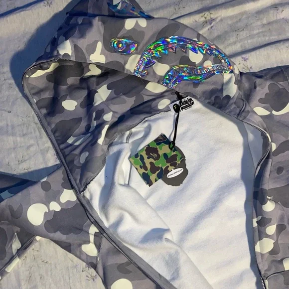 Bape Hoodie - Glow in the Dark - Reflective Shark Face - 100% cotton & Authentic